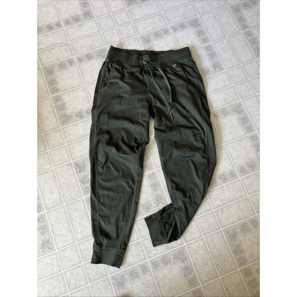 Gap Fit Gray Joggers Size Small olive green drawstring waist Brushed Jersey